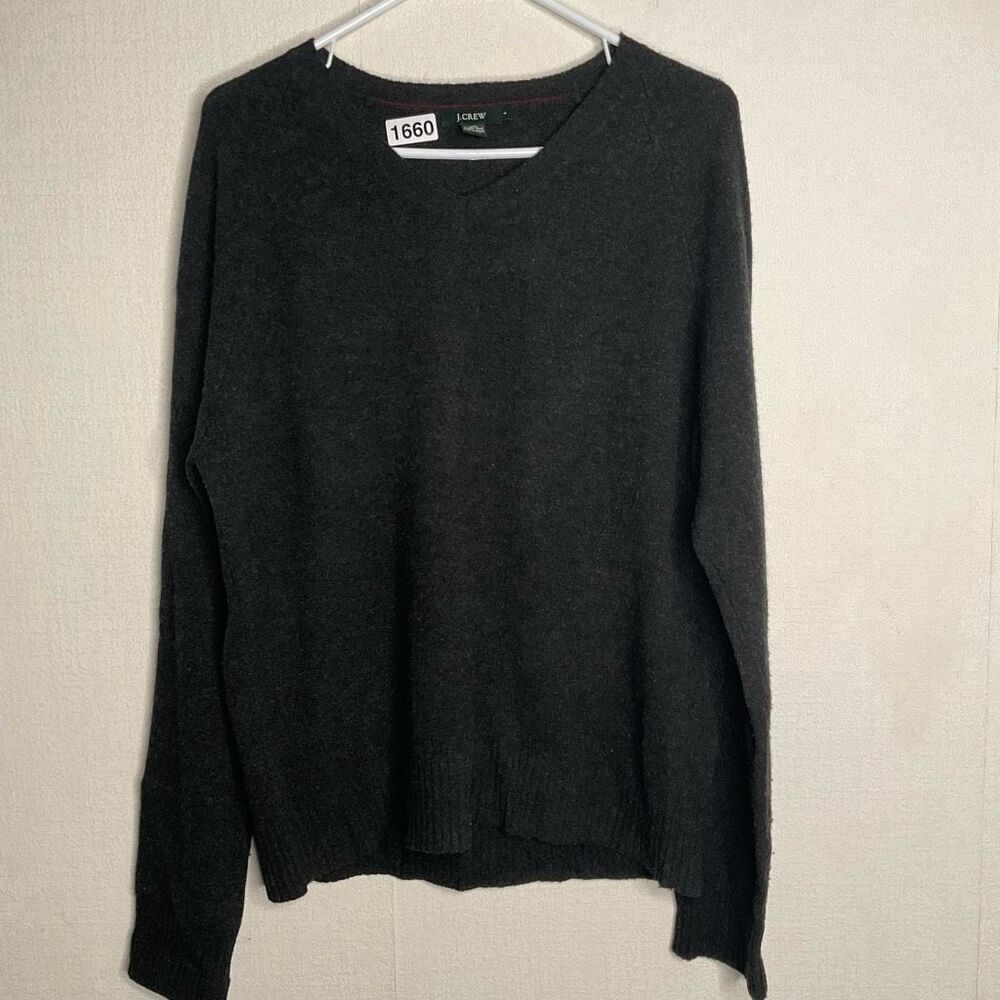 Vintage J Crew Lambswool‎ Sweater Mens Large Black Knit V-Neck Pullover Y2K